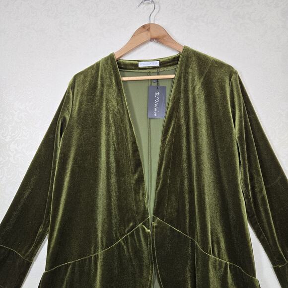 R Vivimos Velvet Cardigan Duster M Green Open Front Ruffle Witchy Holiday Boho - Picture 3 of 16